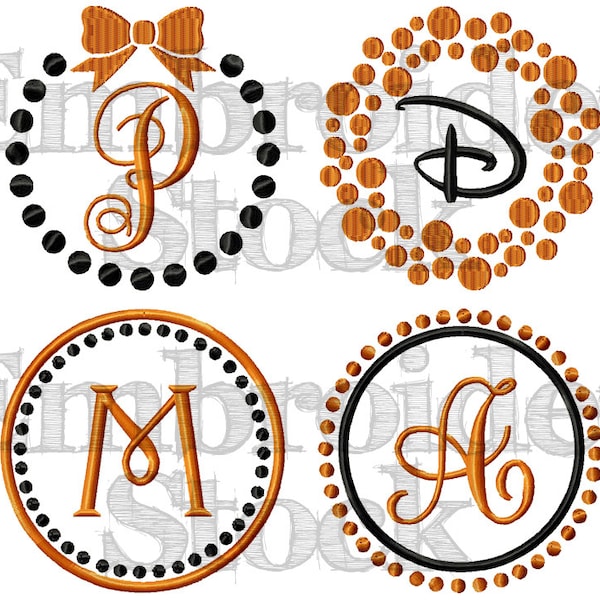 Gepunktete Monogramm Design Rahmen Set für Maschine Stickerei verwenden - jedes Design enthält zwei Größen 4" & 5"