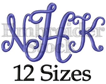 Janda Monogram Font Monogram Machine Embroidery Font PES Monogram Design Machine Embroidery Font Design- 12 Sizes