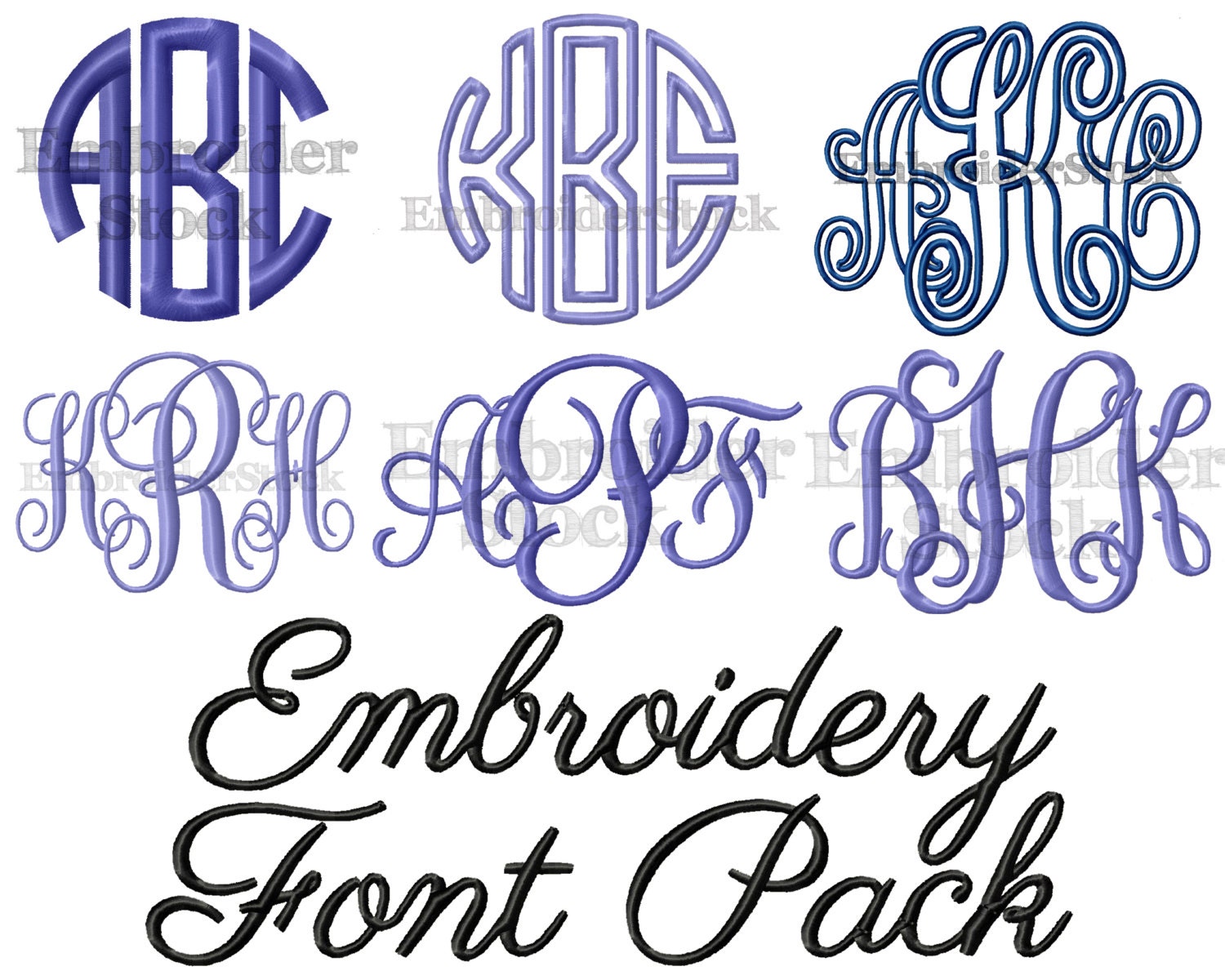 Embroidery Font Pack 6 Machine Embroidery Fonts in 5 Sizes Etsy