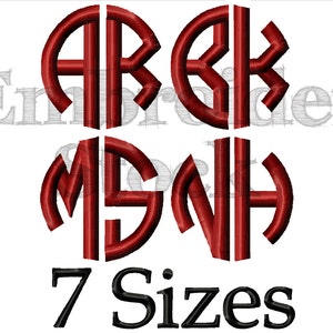 Circle Two Letters Font Full Alphabet Font Monogram Font Embroidery Font Round Fonts for Embroidery  - 7 Sizes