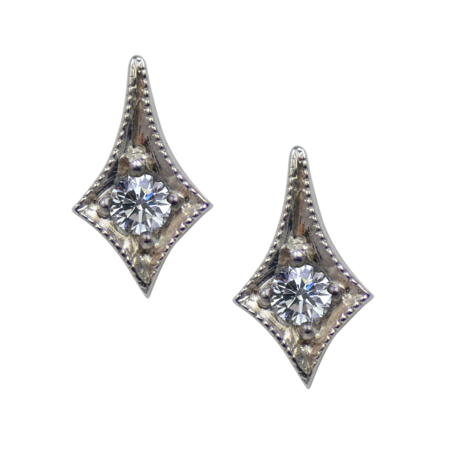 Vintage 18ct White Gold Diamond Stud Earrings Etsy