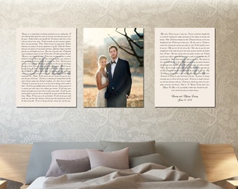 Canvas vows set of 3. Custom Wedding Vows Canvas/ Print Art "He" and "She" / Initials / Mr and Mrs vows Canvas. Anniversary canvas gift