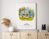 Watercolor House Print on Canvas, Home sweet Home, Family House Sign Canvas, Childhood home picture to canvas. Best Christmas gifts 2021