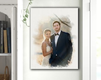 Watercolor picture print on canvas. Christmas gift canvas for wife or husband. Watercolor couple portrait on canvas. B'day gift for her/him