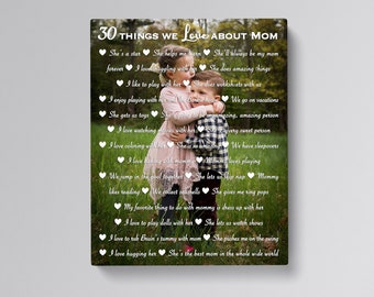 Valentine's day gift to mom/ dad. Reasons we Love you Mommy / Reasons we Love you Daddy. Word art print, custom text print over your picture