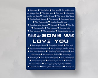 BIRTHDAY GIFT, Reasons we Love you Sign, Birthday gift for mother or father Personalized Gift for Birthday. Love reasons Valentine gift