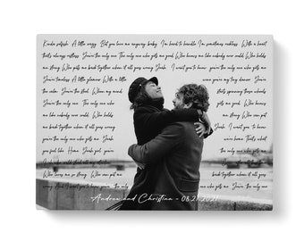 Custom song lyrics Art on picture print on canvas. Personalized lyrics over your picture. Special B’day gift idea for wife or husband