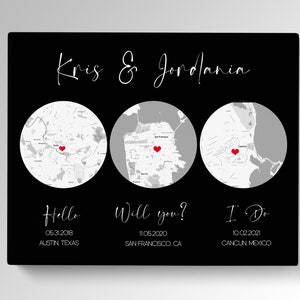 Personalized Hello, Will You, I Do Maps Print, Gift to husband - wife anniversary gift/ Valentine&#39;s Gift. Map locations YOUR important dates
