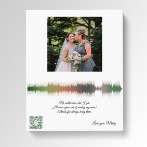 Custom photo and QR code with song or voice message. Sound wave and QR code Canvas/ Gift to mom from daughter. Christmas gift to mom and dad