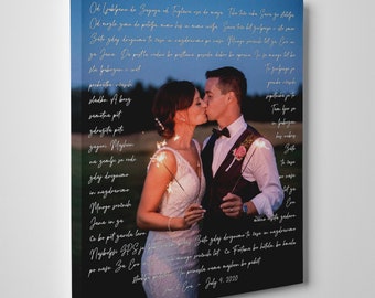 Wedding anniversary song Lyrics art print on canvas. Couple portrait canvas art. Personalized First wedding anniversary gift for her