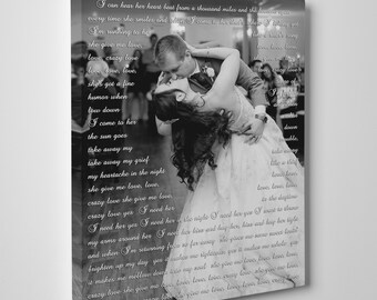 canvas with Vows, Lyrics, Text Art. Personalized Canvas for Wedding Anniversary/ His or Her B'day canvas gift. First dance lyrics canvas