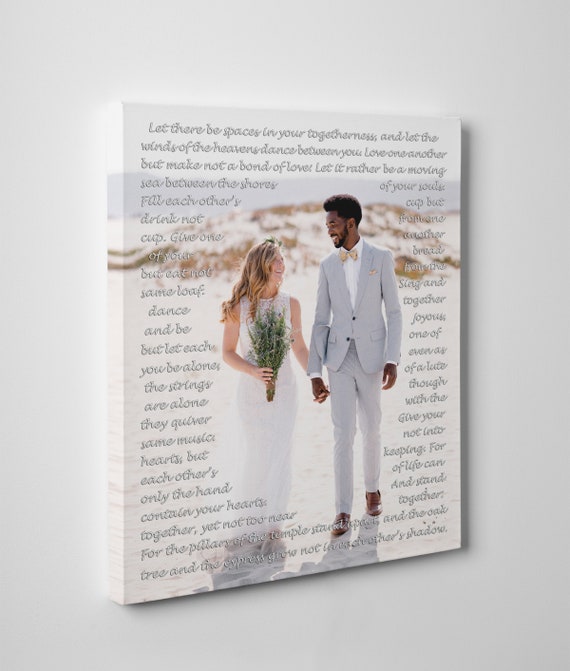 Wedding Anniversary Gift Photo on Canvas With Vows, Lyrics, Text, Words.  Couple Portrait on Canvas. Wedding Song Lyrics Art Gift to Wife. 