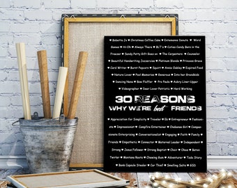 30 Reasons why we are best Friends, Personalized canvas, 30 Quotes Canvas, reasons of friendship canvas, 30th Birthday gift to sister