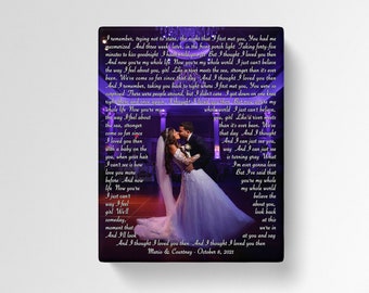 Wedding First Dance Lyrics Canvas. Anniversary gift for wife-husband. Wedding dance picture with song lyrics. Valentine gift for Mr and Mrs