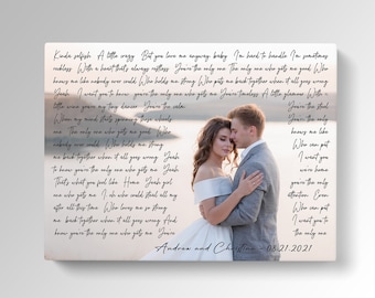 Personalized Song Lyrics Art gift on canvas. Custom canvas with lyrics print, personalized wedding vows print. B'day Gift to wife- husband