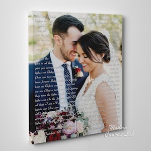 Cotton wedding Anniversary gift for wife and husband. Personalized picture and lyrics print on Canvas Bedroom wall design, B&#39;day gift idea