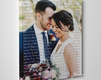 Cotton wedding Anniversary gift for wife and husband. Personalized picture and lyrics print on Canvas Bedroom wall design, B'day gift idea