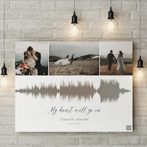 Wedding anniversary gift for her or him. B’day Gift idea print Your Song + QR code Canvas Art, Sound wave and song  Personalized canvas gift