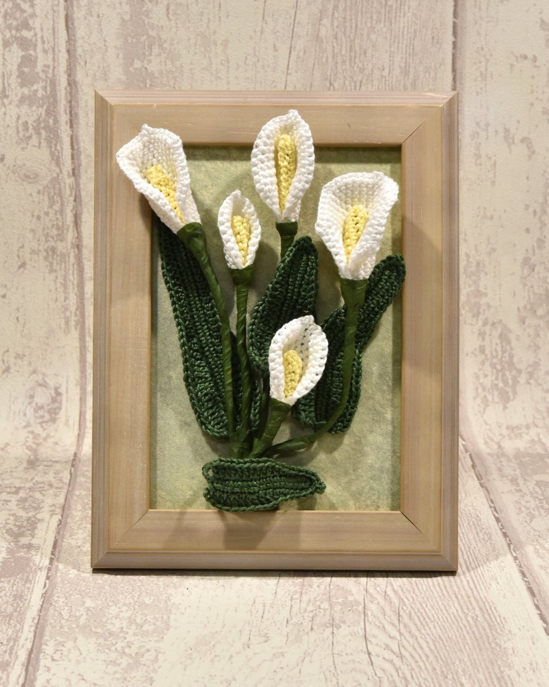 Crochet Mini White Calla Lilies in Wooden Frame Home - Etsy