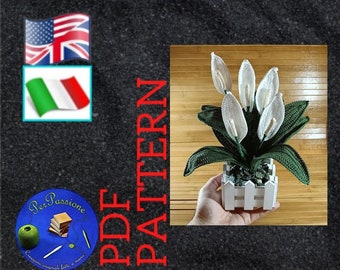 PDF-Häkelmuster für Spathiphyllum, Häkel-Spathiphyllum-Sprache: Englische, US-amerikanische und italienische Begriffe, Friedenslilie