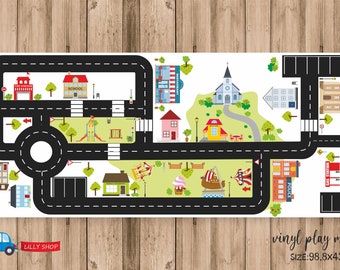 City Roads-vinylspeelkleed: antiaanbaklaag, past op IKEA Trofast (98,8 x 43 cm)