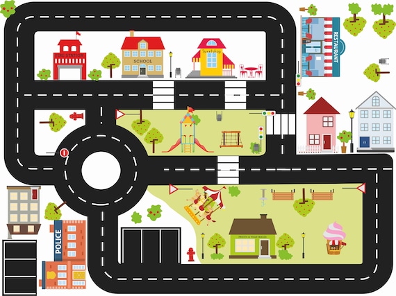 Strasse Sticker für IKEA Latt-Tisch: Stadtspielmatte (60 x 44 cm)