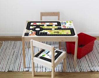 Sticker routier « Ride on CITY » : 60 x 44 cm, adapté à une table IKEA Latt et 2 chaises 24 x 24 cm - Meubles non inclus