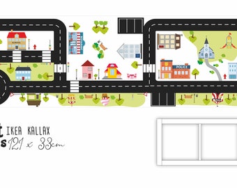 Road decal "RIDE on City": for Ikea 3 Kallax storages 121x33cm, 48x13in. - Furniture not included