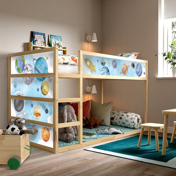 IKEA Kura Beds for Kids Room - Astronaute spatial, planètes, couleur de l’eau sur le thème Kura Bed Decal - Nursery Decor Kura Bed Sticker