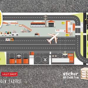 Verkeerssticker "AIRPORT" auto's en vliegtuigen: 89,7 x 39,7 cm voor houten Trofast-opberger IKEA (meubels niet inbegrepen)