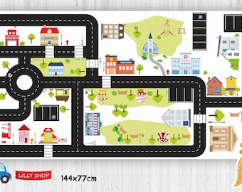 Vinyl play mat non-stick: 144x77cm Furniture not included"Ride on CITY"