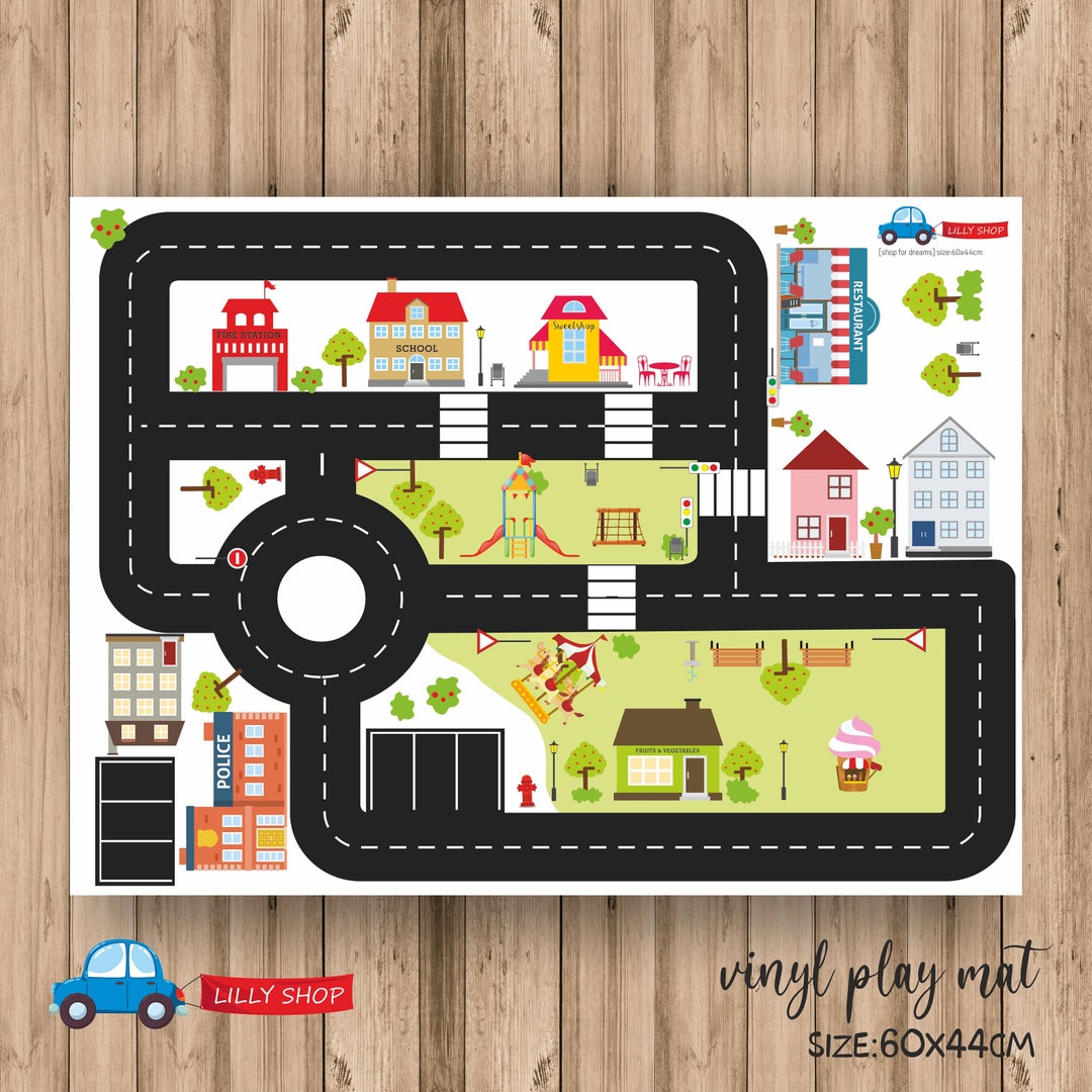 Vinyl Play Mat Nonstick 60x44cm ride on City Sutitable for IKEA LATT