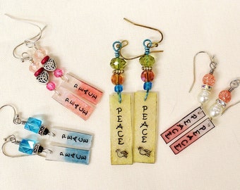 Peace earrings, hand drawn earrings, gift for her, Boho earrings, peace jewelry