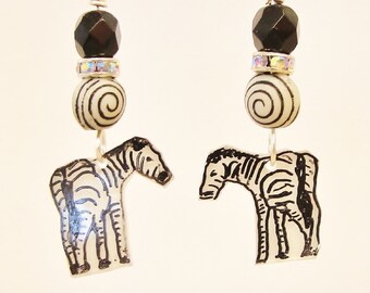 Zebra earrings,zebra jewelry,African zebra,zebra stripes,safari,hand drawn,jungle earrings,jungle jewelry, black and white (#636)