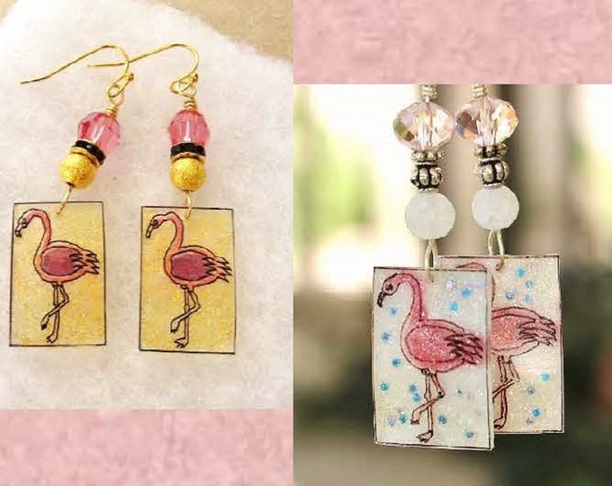 Flamingo earrings, Flamingo jewelry, bird earrings, pink bird earrinsgs, gift for her, Flamingo gift, pink flamingo