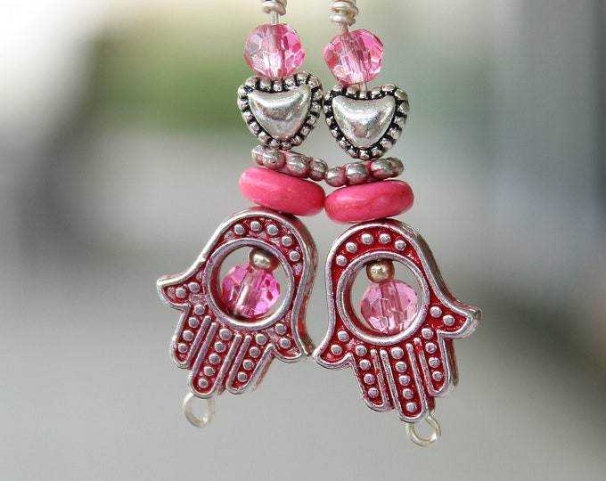 hamsa earrings, heart earrings, hamsa heart, jewish earrings, jewish gift, gift for her, hamsa jewelry, hamsa jewelry