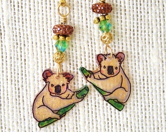 Koala bear earrings, Koala jewelry,bear jewelry, Australia earrings, Australia jewelry, gift for her, Outback jewelry,koala gift(#596/670)