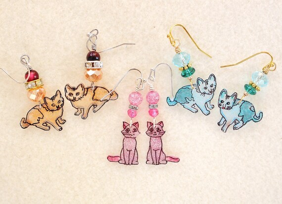 Cat earrings, kitty earrings, feline earrings, cat lover gift, gift for her, hand drawn cats, miaou earrings, kittycat earrings