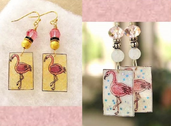 Flamingo earrings, Flamingo jewelry, bird earrings, pink bird earrinsgs, gift for her, Flamingo gift, pink flamingo