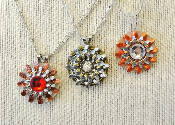 starburst necklace,steampunk pendant, starburst pendant, gift for her,hardware pendant, sunburst pendant, sunburst necklace
