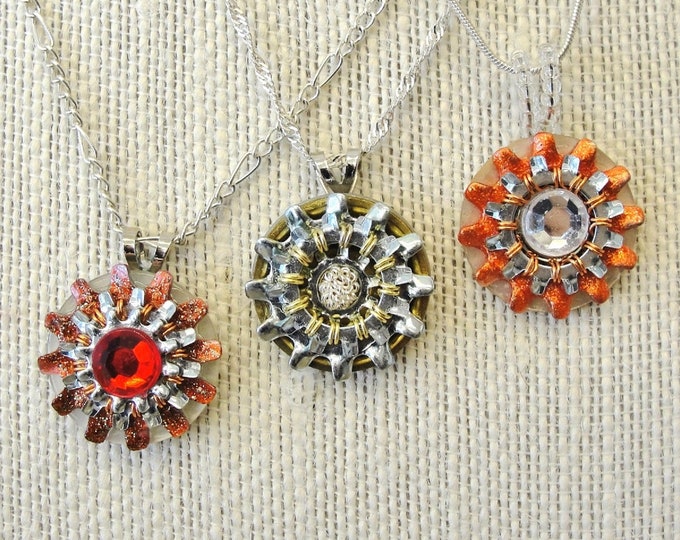 starburst necklace,steampunk pendant, starburst pendant, gift for her,hardware pendant, sunburst pendant, sunburst necklace