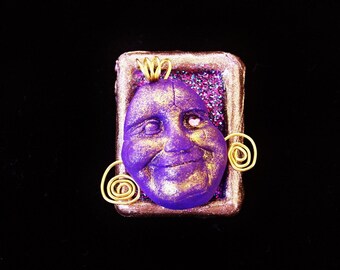 polymer pin, polymer face, polymer brooch, face brooch, punk pin, punk face, punk brooch, punk gift, purple face pin, purple face brooch