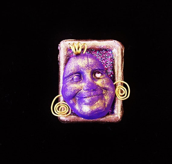 polymer pin, polymer face, polymer brooch, face brooch, punk pin, punk face, punk brooch, punk gift, purple face pin, purple face brooch