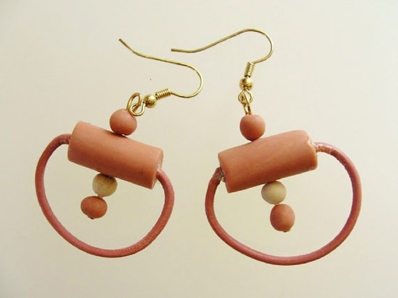 polymer bead earrings, polymer earrings, hoop earrings, polymer jewelry, taupe earrings, beige earrings, brown earrings, polymer gift(77/78)