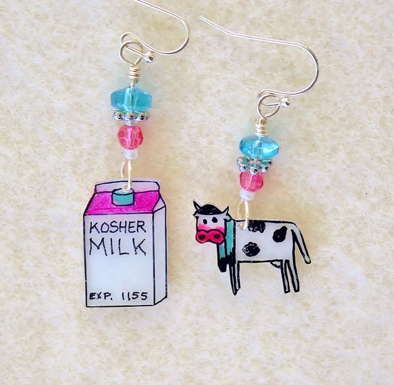 Judaica earrings, Dairy cow earrings, Cow earrings, Judaica jewelry, Jewish earrings, Jewish jewelry, Jewish gift, Bat mitzvah