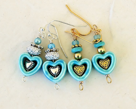 Heart earrings, love earrings, valentine earrings, blue hearts, gift for her, valentine jewelry, heart jewelry, double hearts earrings