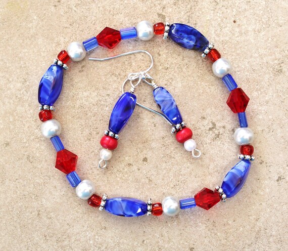 Red White Blue bracelet-earring set