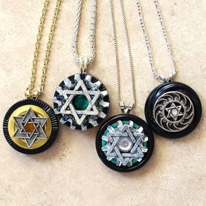 Star of David on black button pendant, Judaica necklace, judaica pedant, jewish jewelry, jewish necklace, gift for her, Hanukkah gift