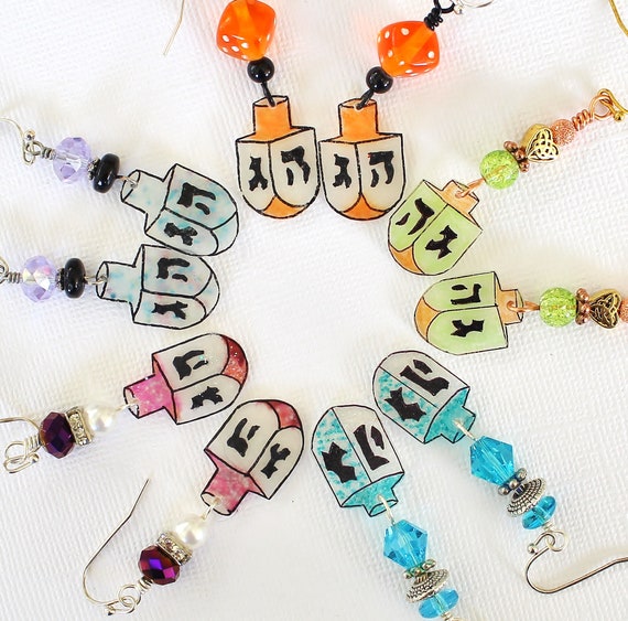 Dreidel earrings,Hanukkah earrings,jewish earrings,judaica earrings,Hanukkah gift,jewish gift,dreidle jewelry,gift for her,chanukah earrings