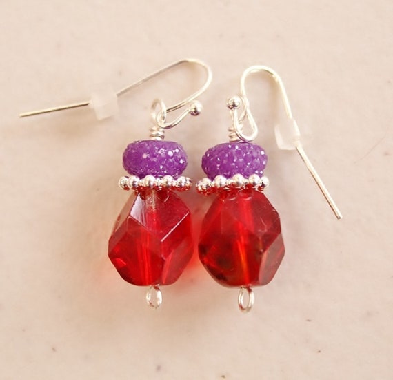 red hat earrings, red purple earrings, red and purple, red hat jewelry, red hat gift, gift for her (#648)